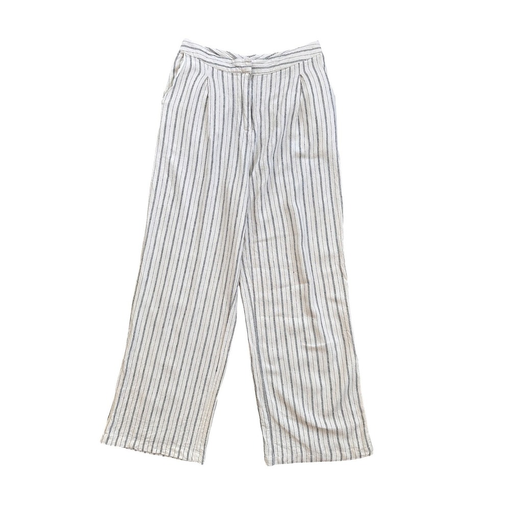 Rachel Zoe Striped Pants Women Medium Cream Excellent High Rise Linen Blend